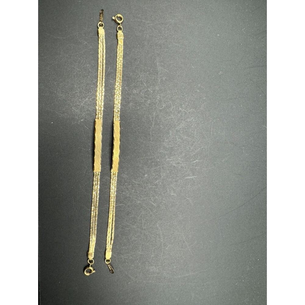 Vintage Lot of 2 WW Signed 3 Strand Link Chain Bar Gold Tone ID Bracelet